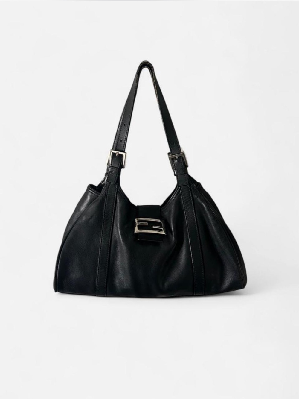 Vintage Fendi Black Leather Hobo Bag